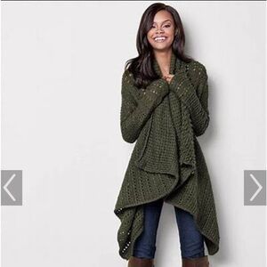 Venus olive green long open cardigan